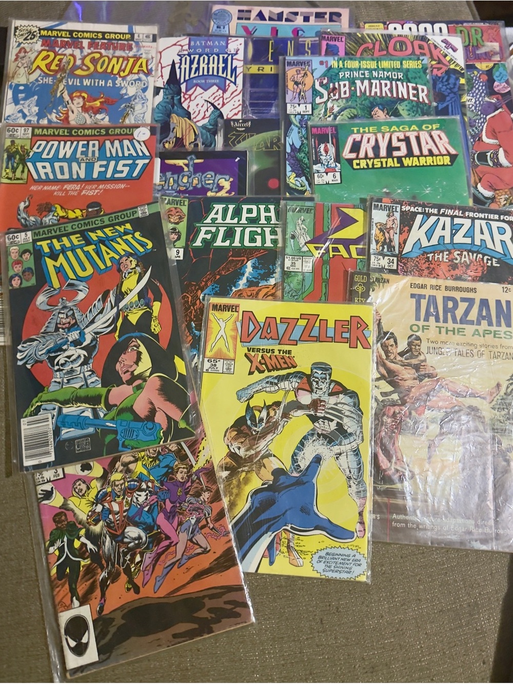 18 Comic Books including Marvel Vintage Comic Covers - Green, Red, Yellow, Blue